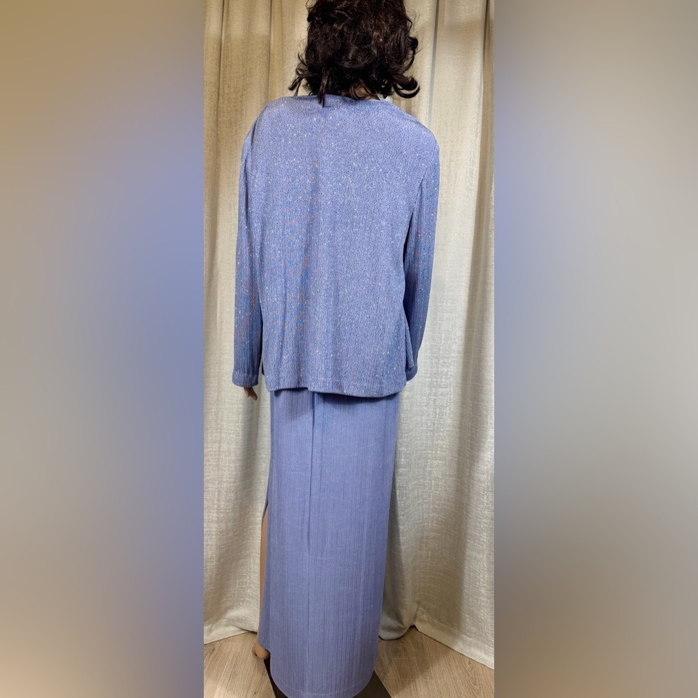 💜 Alex Evenings 2-Piece Lavender Blue Shimmer Set – Size 14 Petite - Picture 4 of 9
